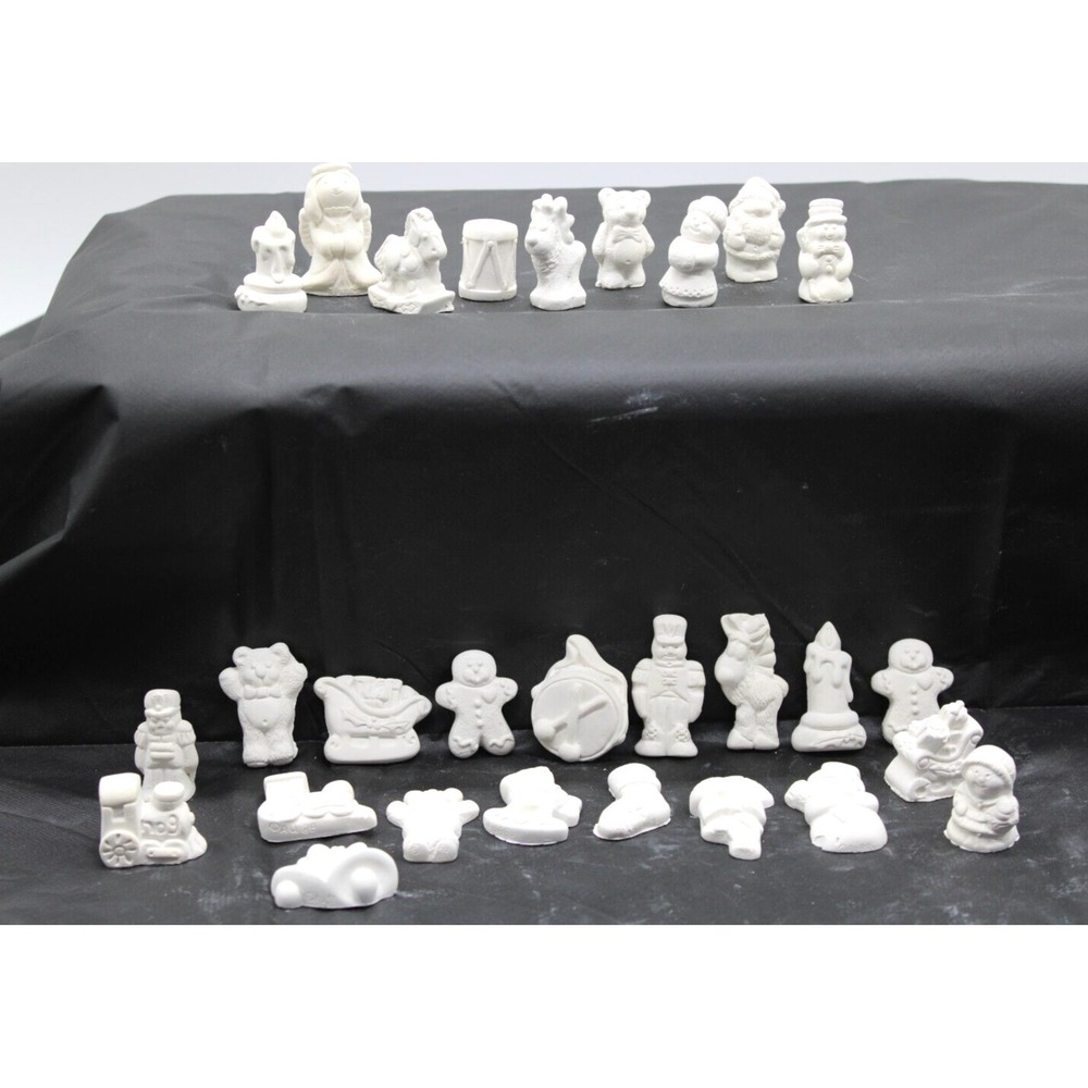 VTG Mini Christmas Bisque Ready to Paint 90s Lot 28 Santa Angel Snowman Stocking
